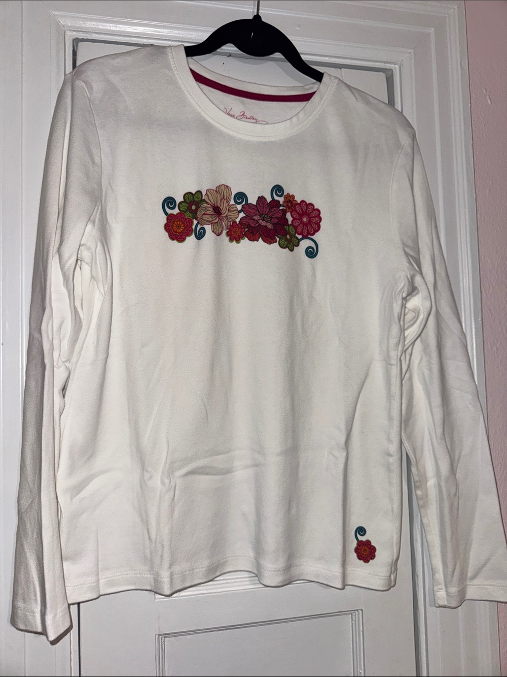 Vera Bradley White Long-Sleeve Tee with Colorful Floral Embroidery